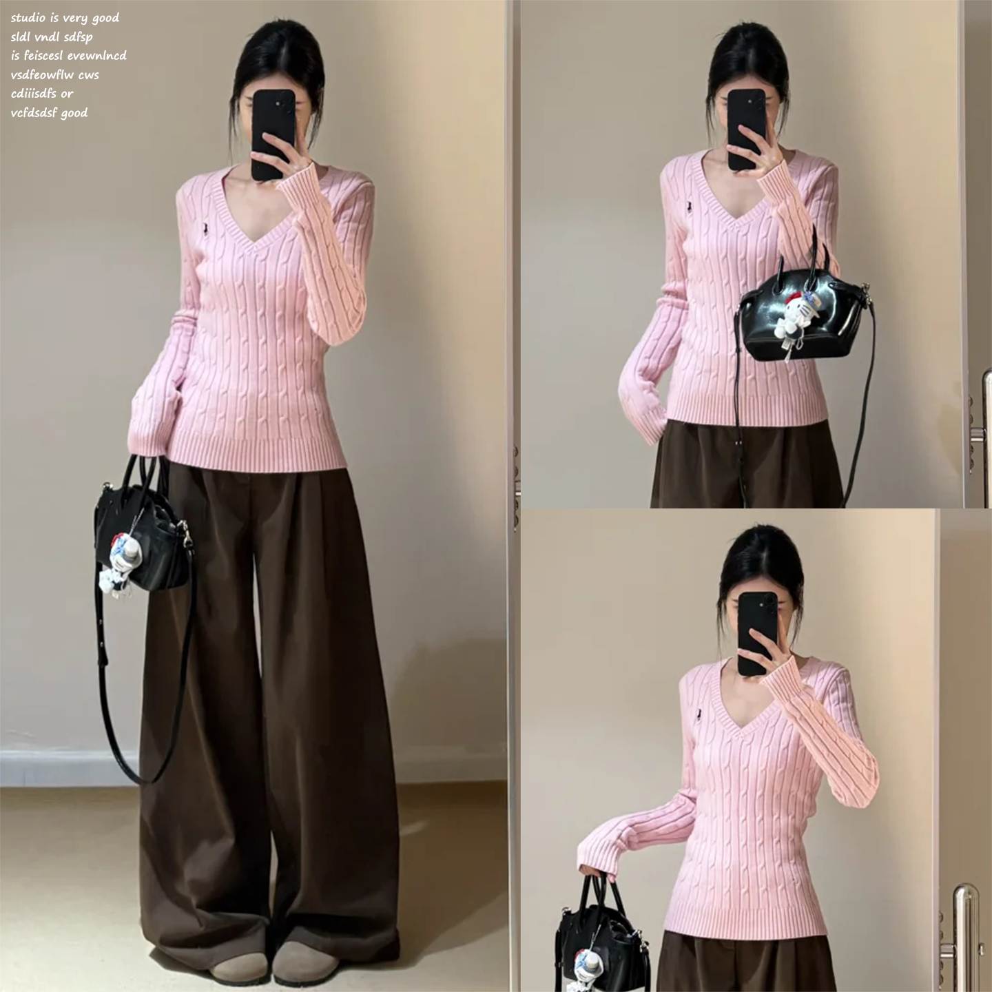 【宋正恩宋小恩~】粉色v领长袖针织衫女早秋韩系修身内搭毛衣上衣,女装/女士精品,毛针织衫,淘宝优惠券,粉丝福利购,淘宝优惠卷