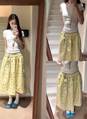 【XALWORCLO】多巴胺穿搭黄色碎花半身裙宽松显瘦百搭春夏新款裙