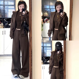 棕色宽松卫衣外套上衣女百搭低腰休闲裤 store 巴恩风套装 SKK