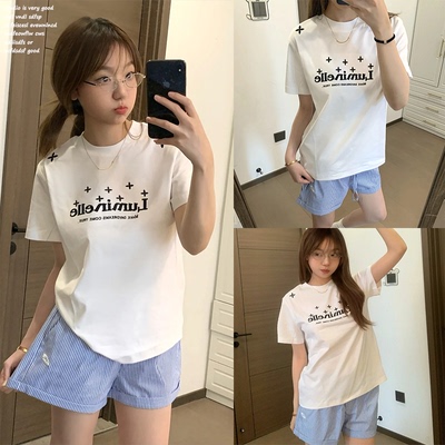 【CGGA~】蓝色竖条纹短裤女宽松