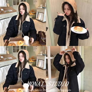 牛仔外套秋冬百搭气质保暖棉服 复古休闲单排扣加绒长袖 bzxo