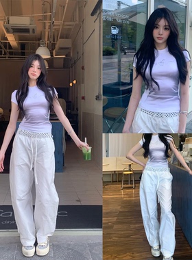 【TRUE by NATURE~】白色波点腰头拼接休闲阔腿裤休闲A字宽松长裤