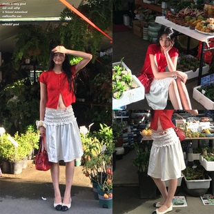 黄色花边抹胸两穿半身裙设计感小众松紧腰短裙秋 Metro Ni8ht