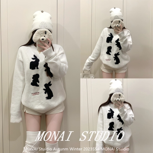 【CODICE LAB ~】白色套头兔子毛衣秋冬慵懒宽松水貂毛设计感上衣