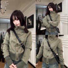 【solotario~】短款立领麂皮质感夹克女秋新品收腰显瘦设计感外套