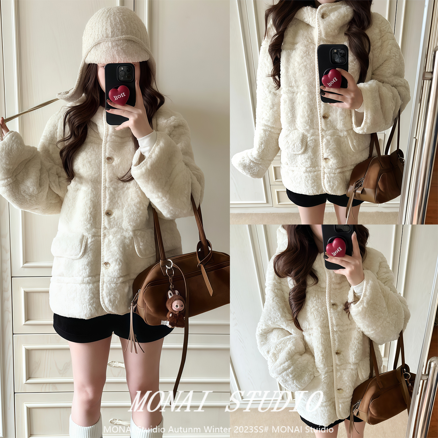 【ceeyou~】切条织带羊羔毛外套