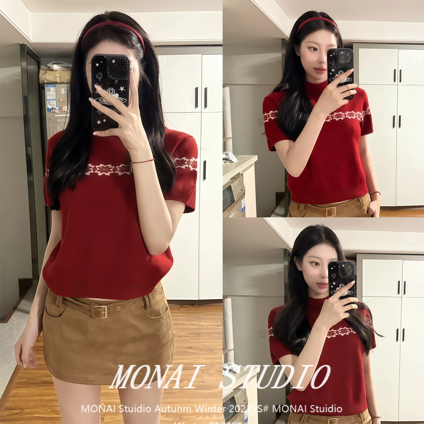 【宋小恩宋正恩 ~】lldc短袖针织衫红色毛衣女秋冬圣诞氛围感上衣