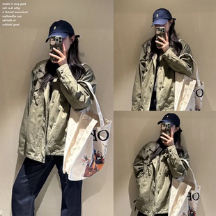 【fromwrting字由~】军绿色工装水洗外套早秋穿搭vintage夹克上衣