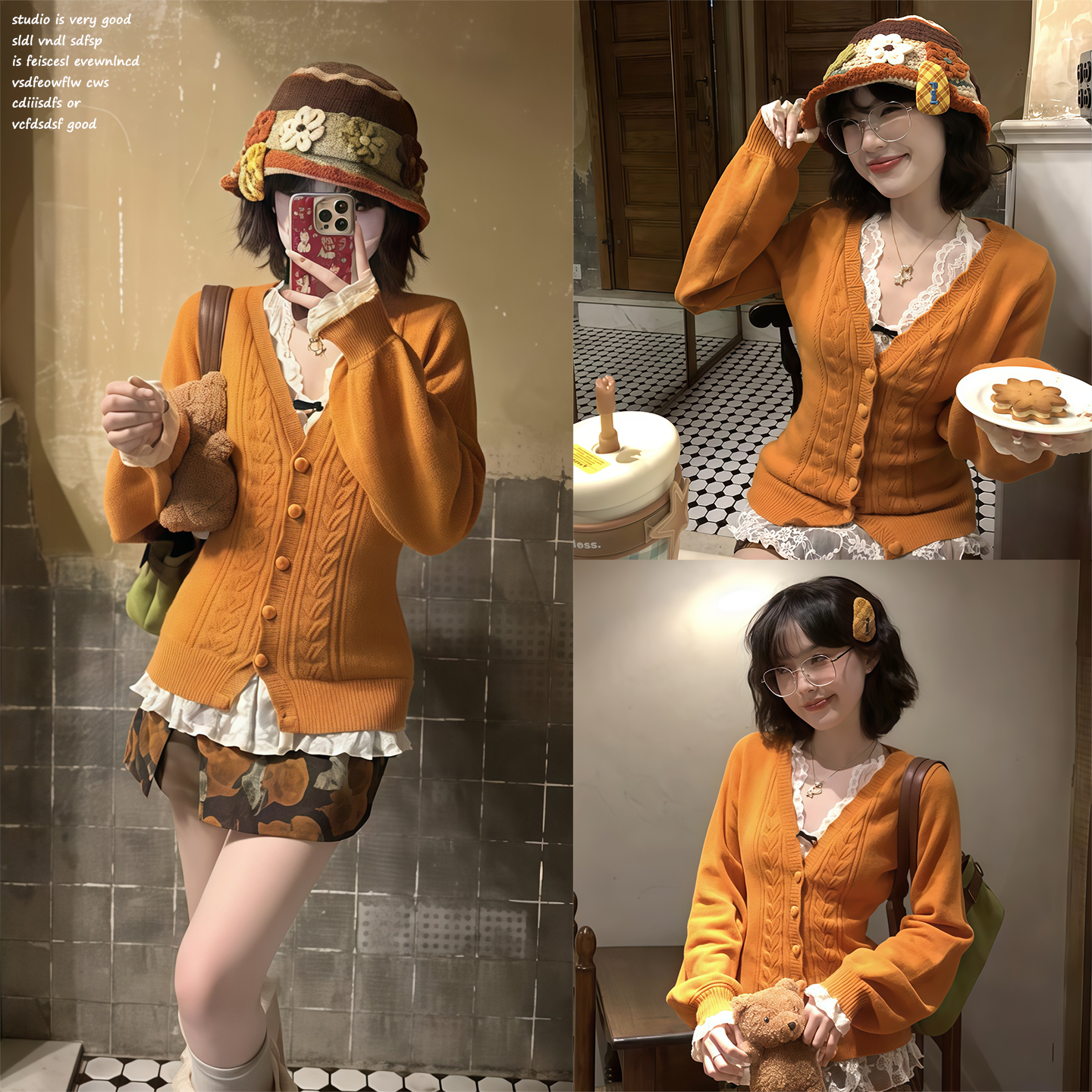 【ffcheer~】韩系长袖橘色针织衫