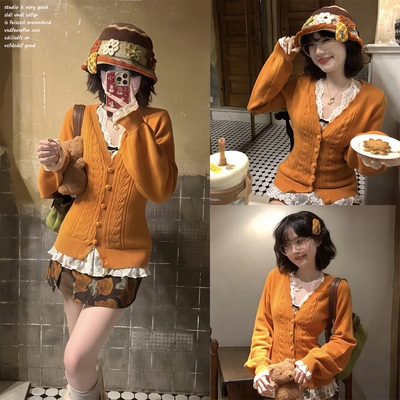 【ffcheer~】韩系长袖橘色针织衫