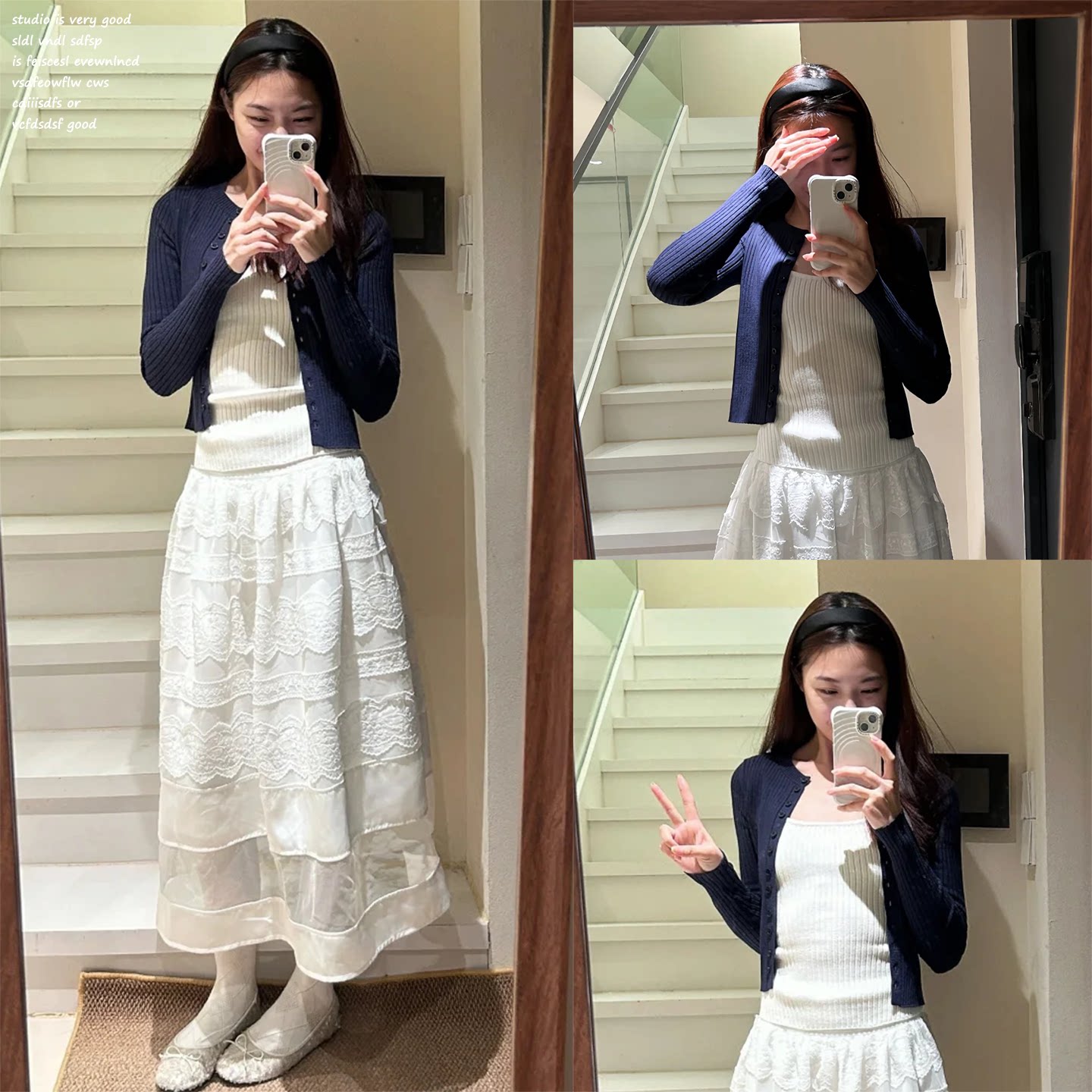 【e7q8~】藏蓝色薄款防晒针织开衫女秋季两件套修身短款外套上衣