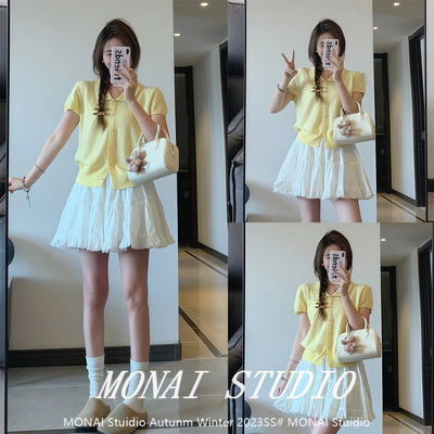 【julyfairy~】V领针织短袖T恤