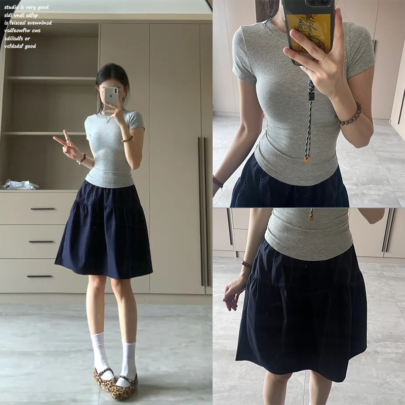 【OOK STUDIOS~】藏蓝色半身裙女日系简约显瘦短裙a字小个子伞裙