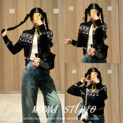 【NEXTDAWN~】针织开衫女秋冬穿搭韩系长袖上衣黑色修身毛衣外套