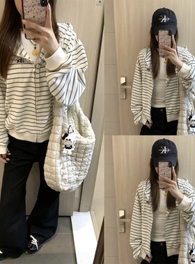 【HEYABC~】秋冬条纹连帽卫衣开衫女宽松休闲百搭慵懒风外套上衣