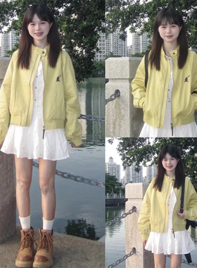 【madgood马得工地~】日系黄色工装外套多巴胺百搭棒球服夹克上衣