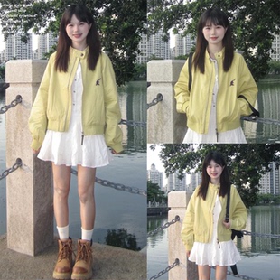 外套多巴胺百搭棒球服夹克上衣 日系黄色工装 madgood马得工地