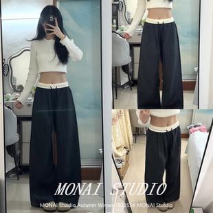 阔腿运动百搭休闲裤 女宽松直筒慵懒卫裤 复古格子裤 子 hope88