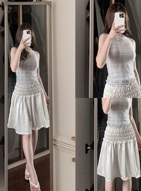 【Ni8ht Metro~】金色褶皱花边可两穿抹胸上衣高腰百搭小众半身裙