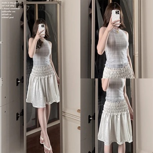 金色褶皱花边可两穿抹胸上衣高腰百搭小众半身裙 Metro Ni8ht