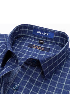 男款 冬季 蓝色格子休闲衬衣寸衣羊毛保暖衬衫 加绒加厚中年男士 新款