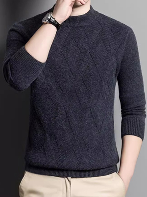 2025年秋冬季高端100%羊毛衫男加厚保暖毛衣半高领大码羊绒针织衫