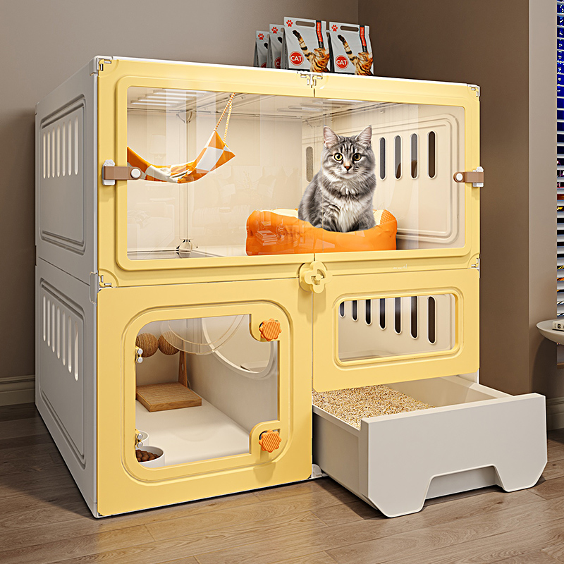 带轮猫别墅家用室内猫笼子超大自由空间猫窝厕所一体一室一厅一卫