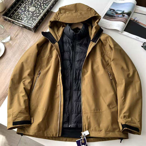 可脱卸三合一 户外防风 秋冬男士运动冲锋衣薄绒软壳外套羽绒服