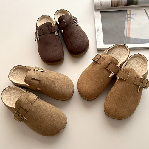 橡胶软底 冬季女鞋加绒保暖小土豆勃肯鞋懒人鞋半拖鞋