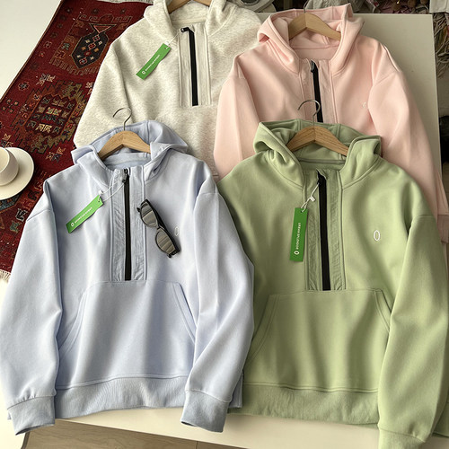 压胶半开拉链  春季新款女装运动休闲宽松慵懒风连帽卫衣