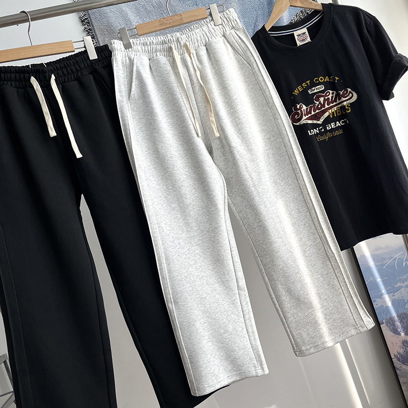 复古时髦挺括阔腿裤 男士松紧腰抽绳棉纺宽松老爹直筒运动卫裤