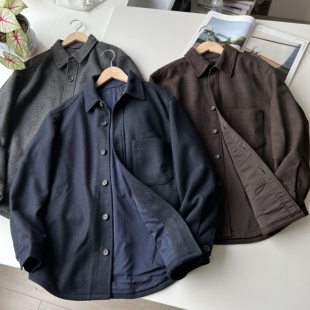 北野U家！秋季新款复古男装宽松衬衫式茄克毛呢子(外套) BY428994