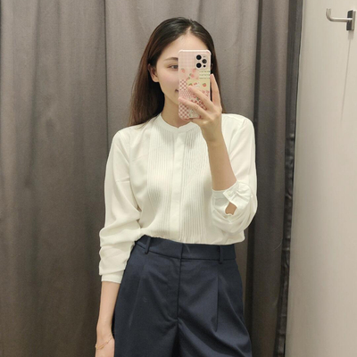 花式打褶衬衫长袖立领小清风衬衣