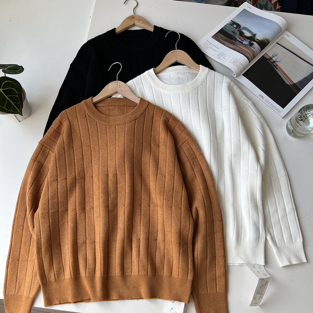 男士复古宽松休闲圆领套头毛衣