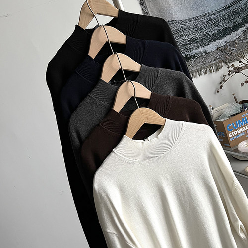 套头棉半高领外贸男装毛衣