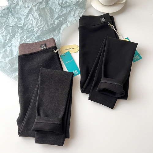 舒适无束缚260g 加绒显瘦保暖九分直筒小黑裤 高腰打底裤