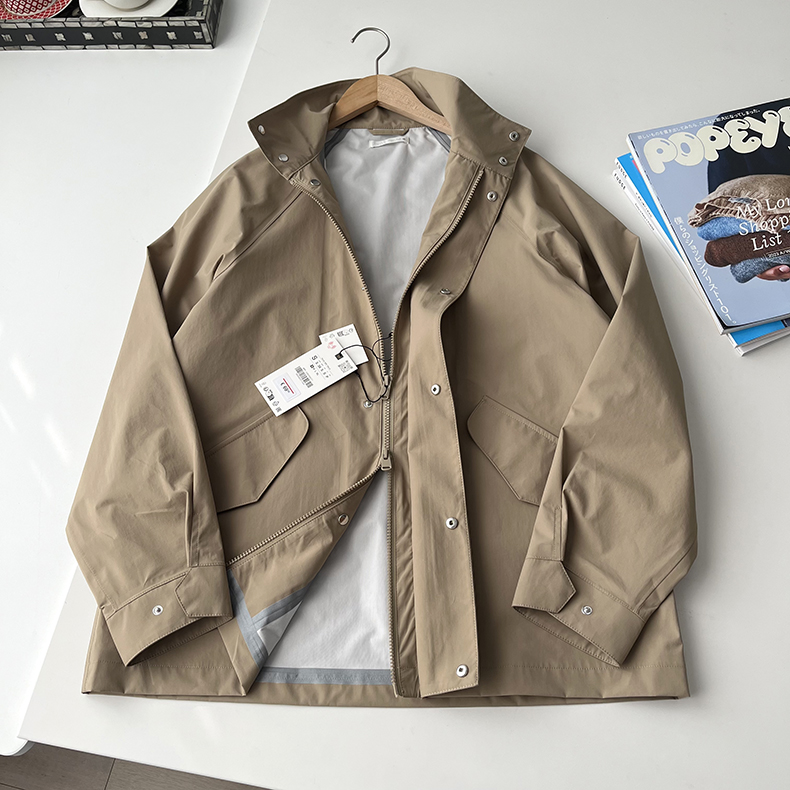 缘！西班牙单 有质感 外贸男装时髦轮廓型插肩袖宽松无缝压胶风衣