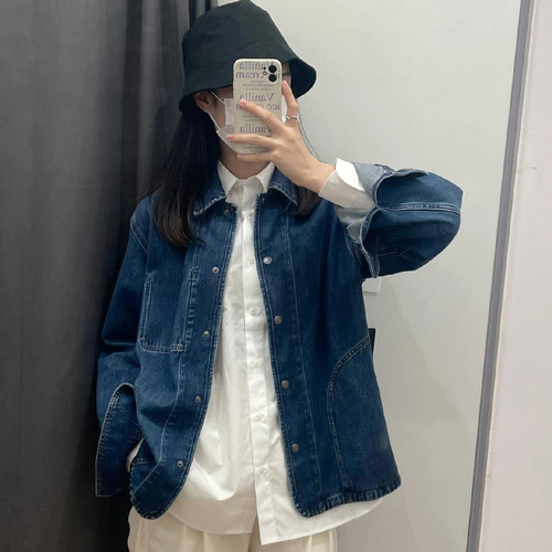 北野U家纯棉牛仔衬衫复古女装