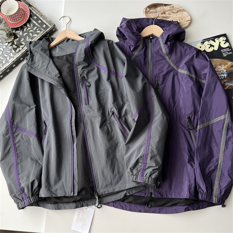 连帽秋季宽松线条拼接夹克