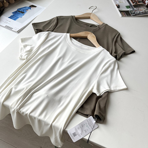 丝滑面膜T！极简风 夏季女装垂坠莫代尔正肩显瘦短袖圆领T恤