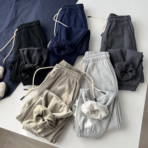 针织直筒运动加绒保暖卫裤