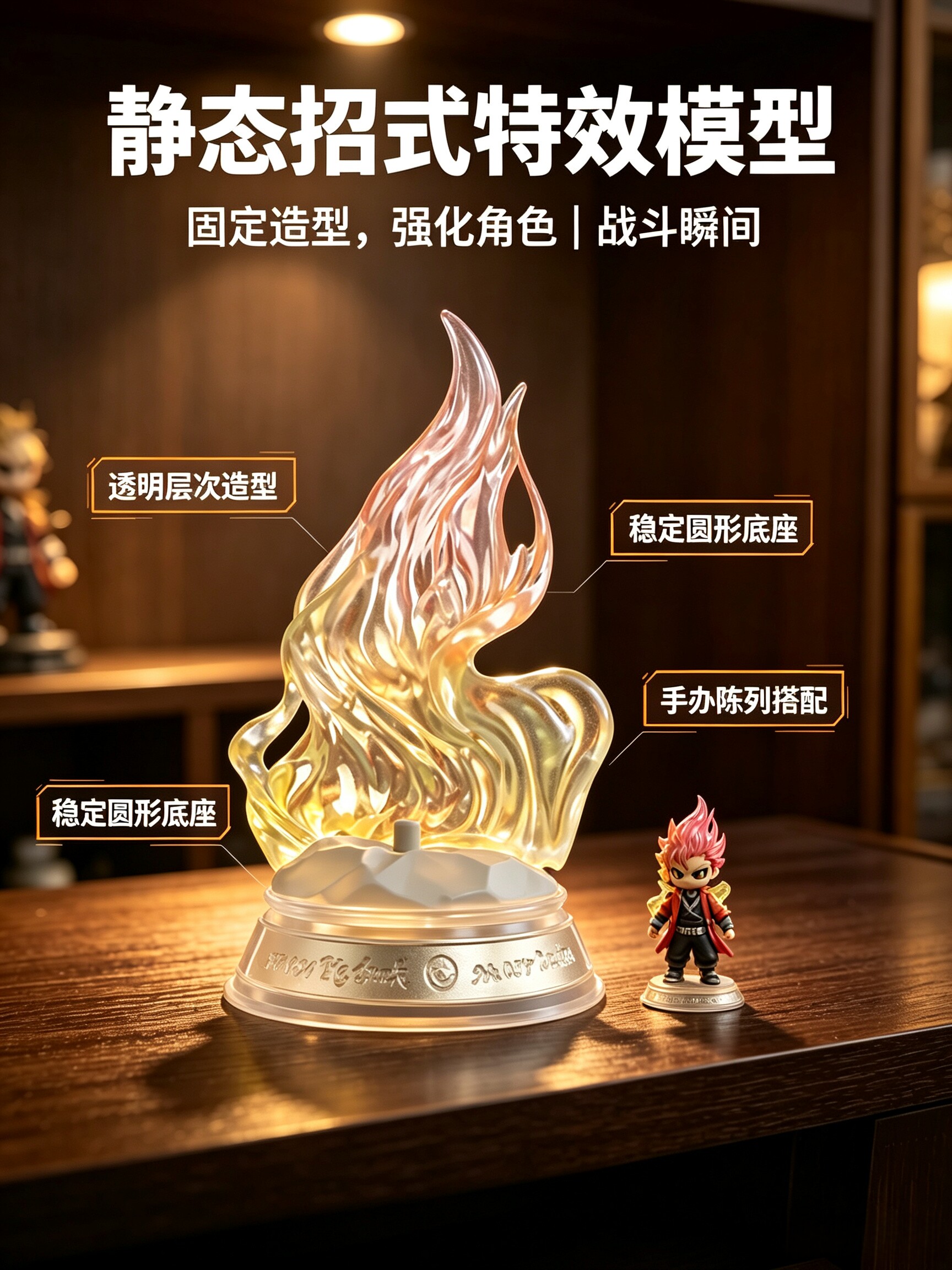 手办火焰特效件静态场景底座 动漫模型战斗招式配件 人偶装饰摆件