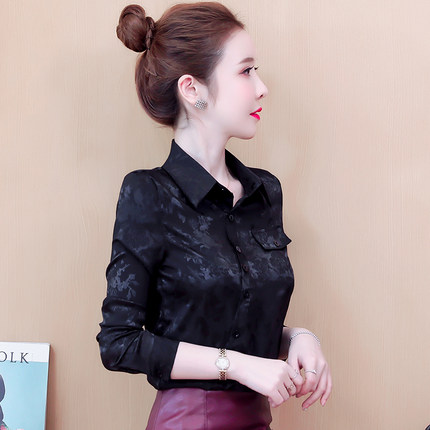 洋气缎面加绒加厚衬衫女秋冬季新款时尚时髦修身百搭外穿小衫上衣