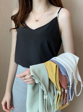 黑色吊带背心女夏内搭宽松打底衫ins潮性感无袖雪纺短款上衣外穿