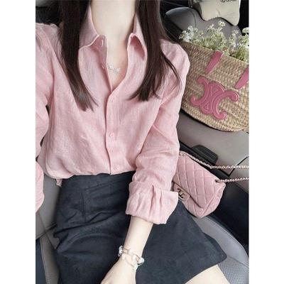 粉色翻领轻熟风早秋通勤穿搭衬衫女高级感轻奢减龄洋气上衣设计感