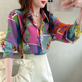 2026早春新款洋气高贵鲜艳印花薄款宽松衬衫女百搭时尚减龄显瘦