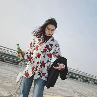 梦回80年代复古鲜艳大印花薄款宽松衬衣女慵懒度假风休闲显瘦衬衫