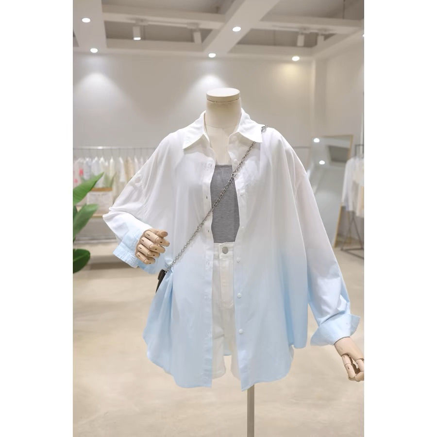 100%棉白色渐变夏季防晒衬衫女2025年春季新款设计感小众宽松衬衣