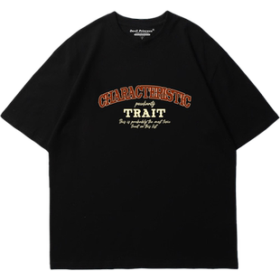 vibe甜酷复古港风简约字母印花短袖T恤vintage美式街头咖啡色上衣