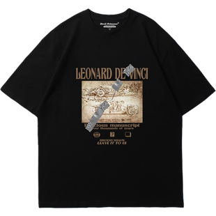 chic港风古着感杏色宽松短袖T恤oversize慵懒风别致情侣装上衣夏